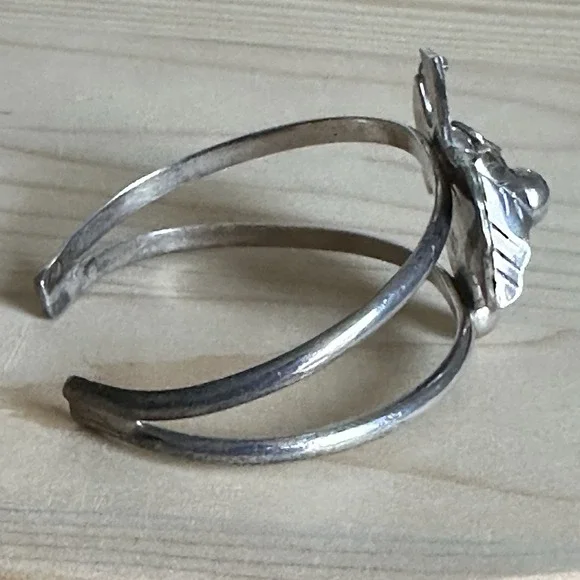 Vintage Taxco Open Cuff Bracelet Size 6.5 Grapes Leaf Mexico 925 Sterling 33.5g - Picture 2 of 8